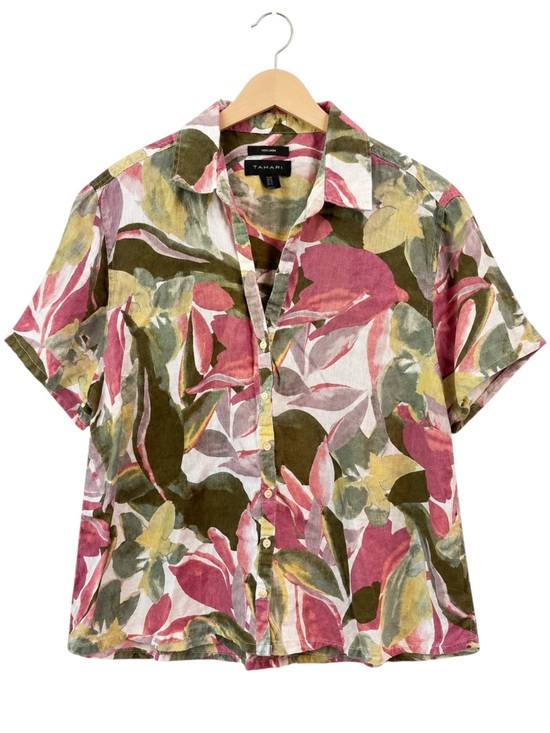 Tahari Tops - Tahari 100% Linen Floral Button Blouse Resort Vacation Beach High Low Top 1X